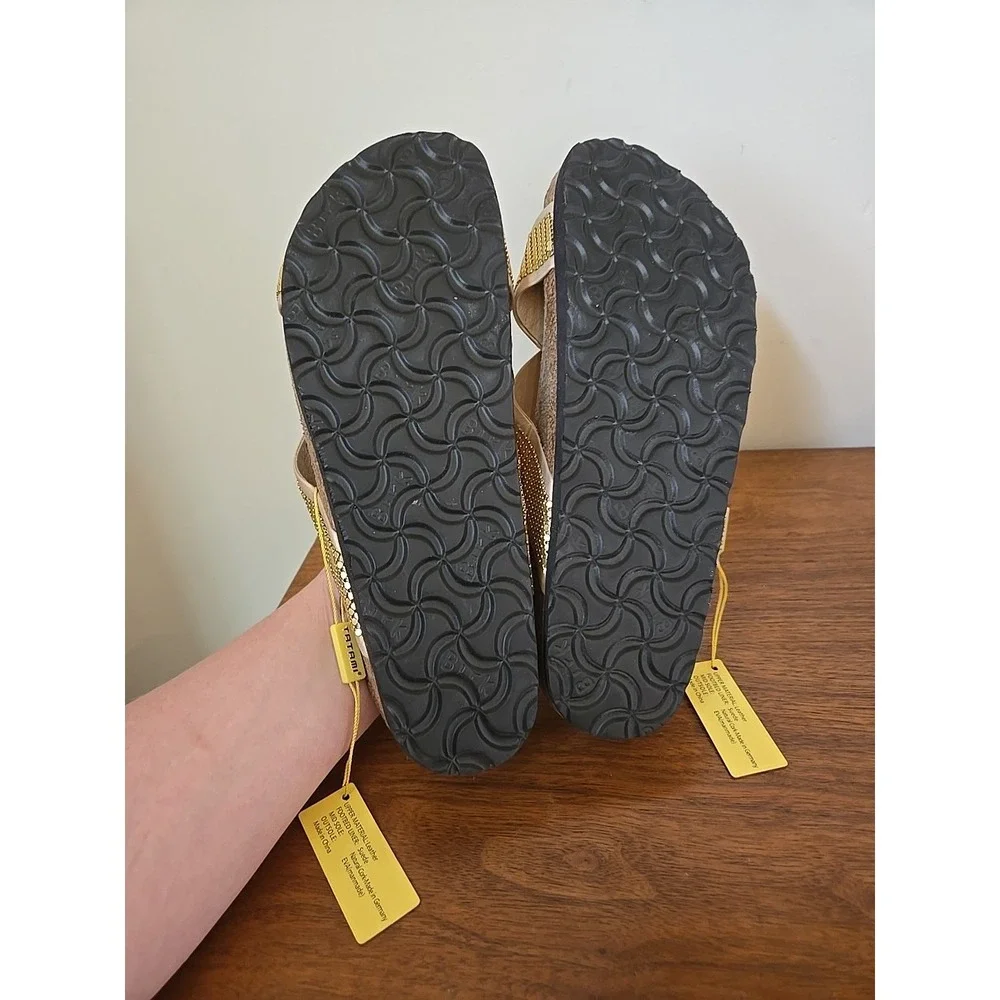 Tatami Birkenstock Sandals Womens 40 Narrow Gold Leather Slide Shoes 9